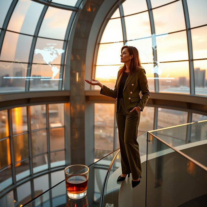Mid-career Woman in Tailored Olive-green Trousers and P...