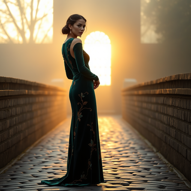 Mid-century Inspired Fashion Model in a Hand-embroidere...