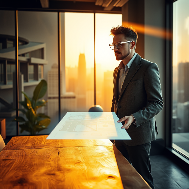 Mid-century Modern Architect with a Silver-rimmed Glass...