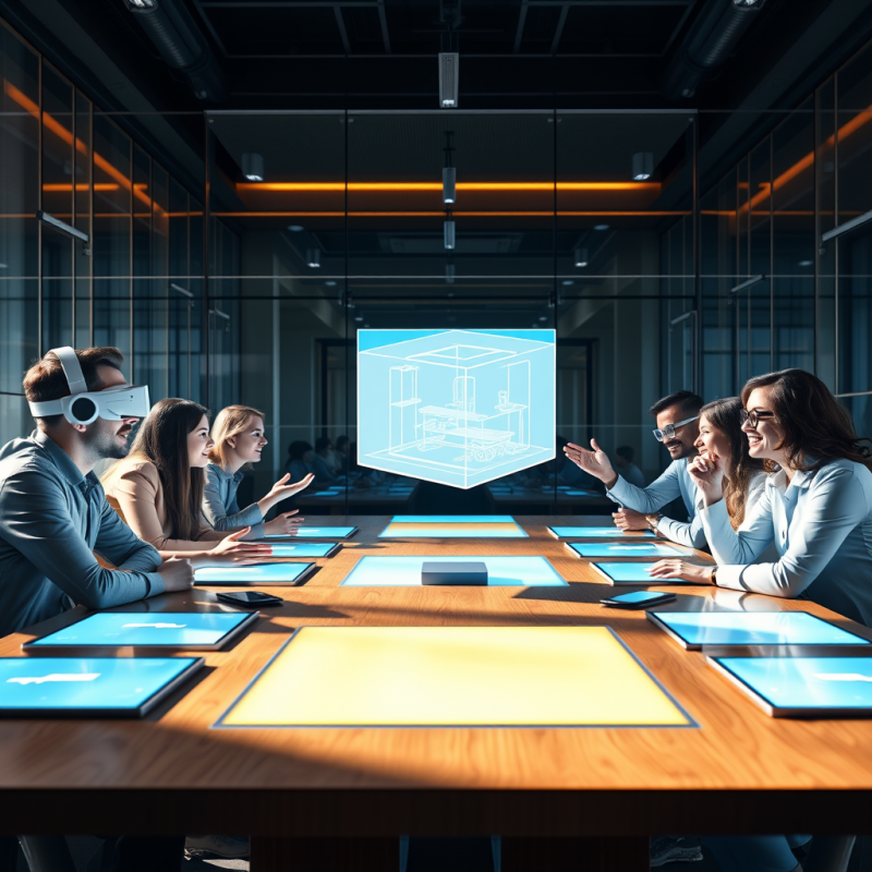 Midday Meeting in a Futuristic Glass-walled Boardroom W...