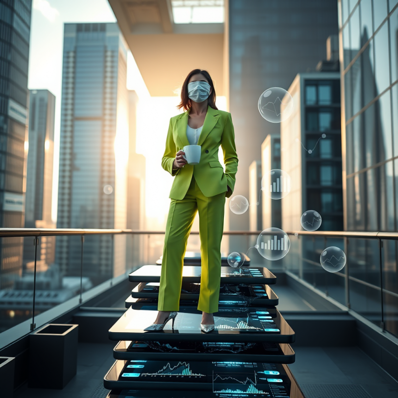 Midday Shot of a Blindfolded Businesswoman in a Vibrant...