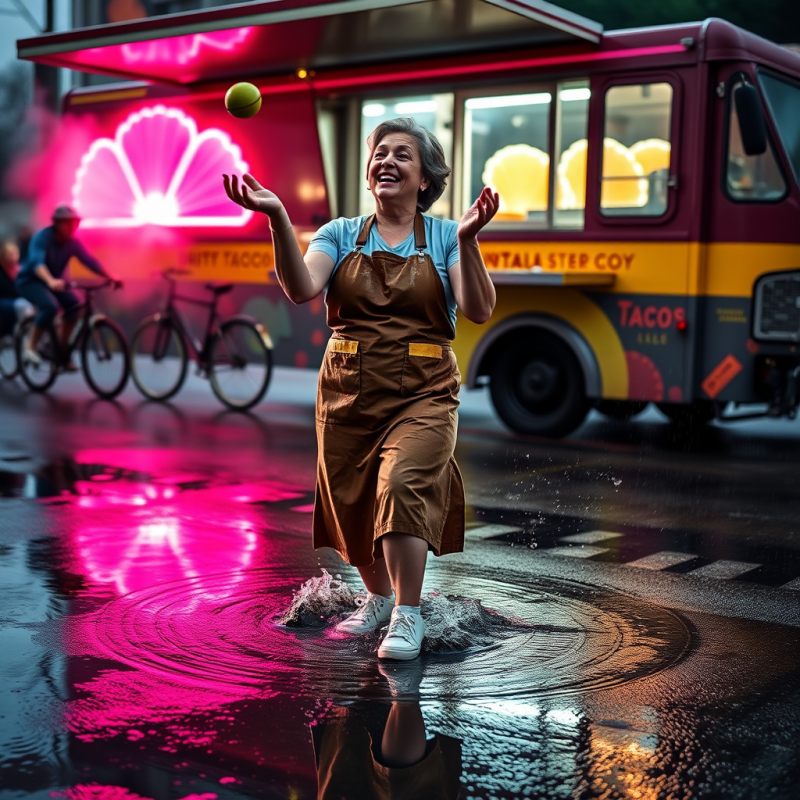 Middle-aged Woman in a Stained Apron Stands Knee-deep I...