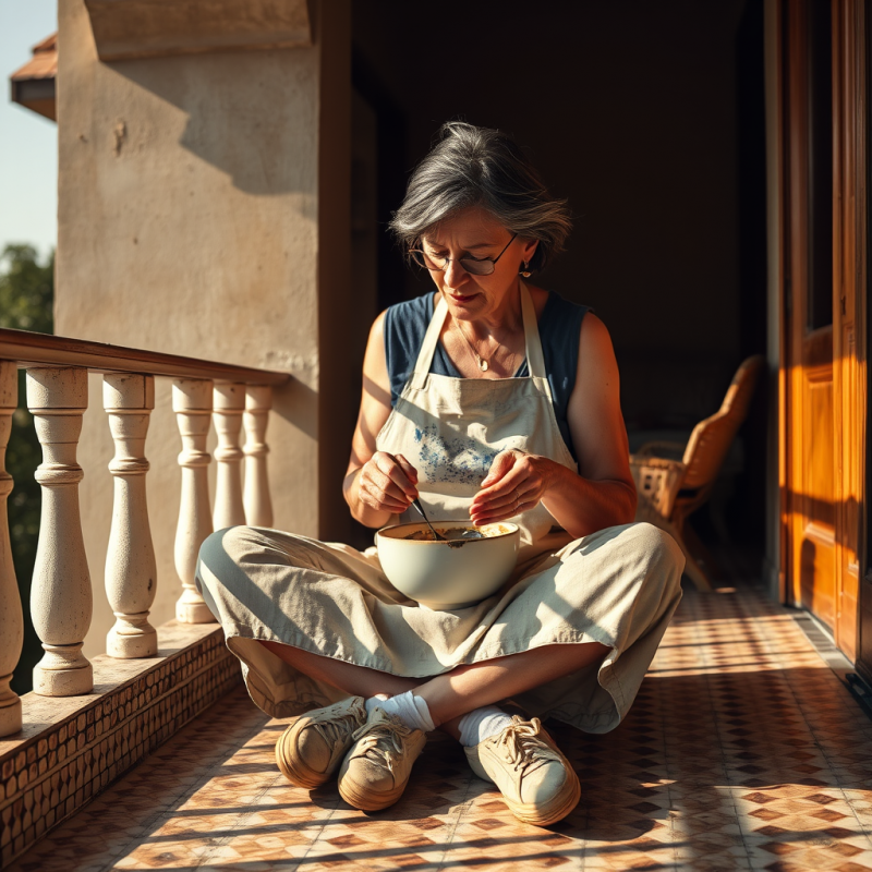 Middle-aged Woman with Ink-stained Fingers and a Paint-...