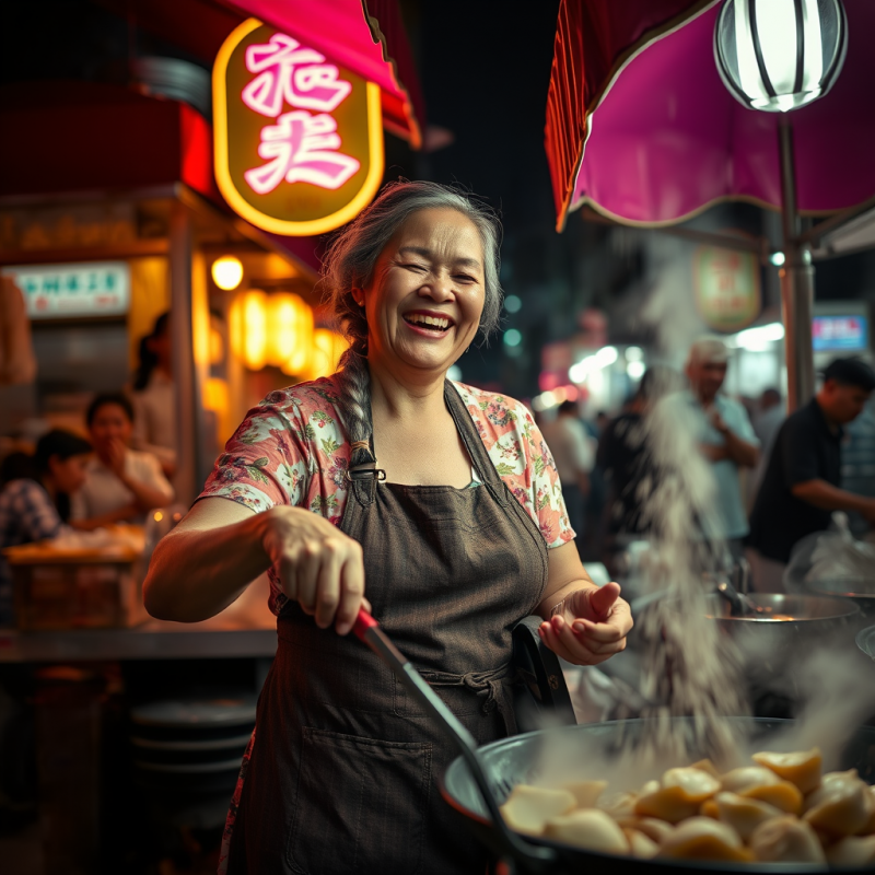 Middle-aged Woman with Silver-streaked Braids
