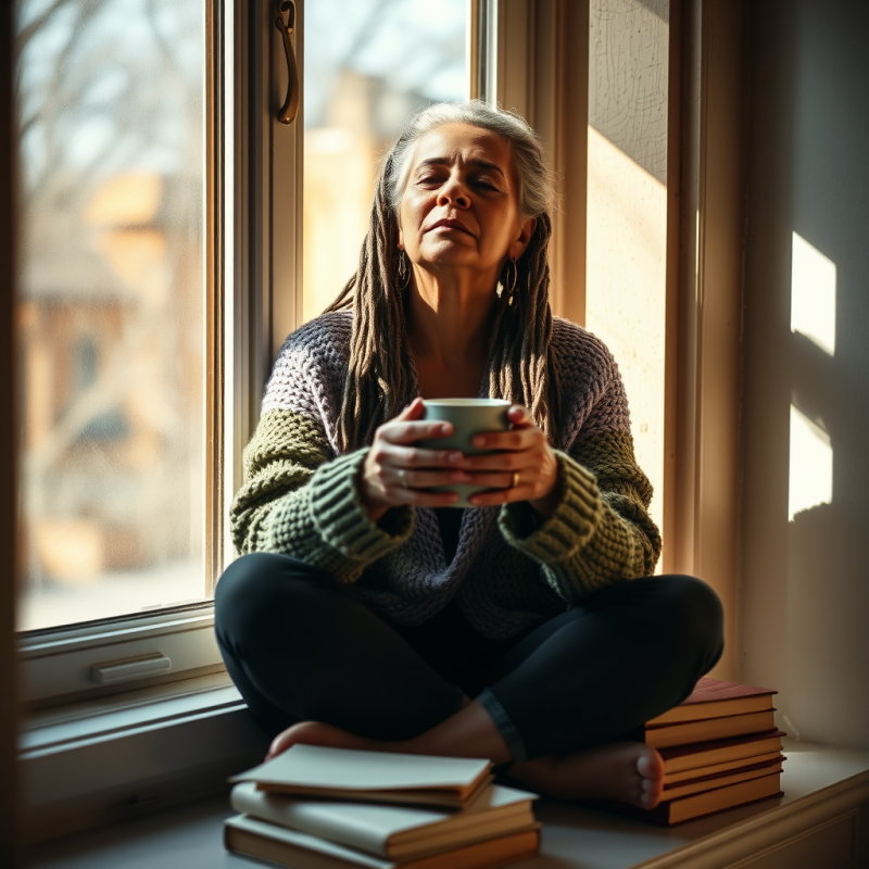 Middle-aged Woman with Silver-streaked Dreadlocks