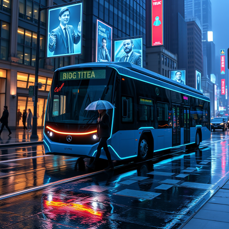 Midnight-blue Autonomous Electric Bus Glides Silently T...