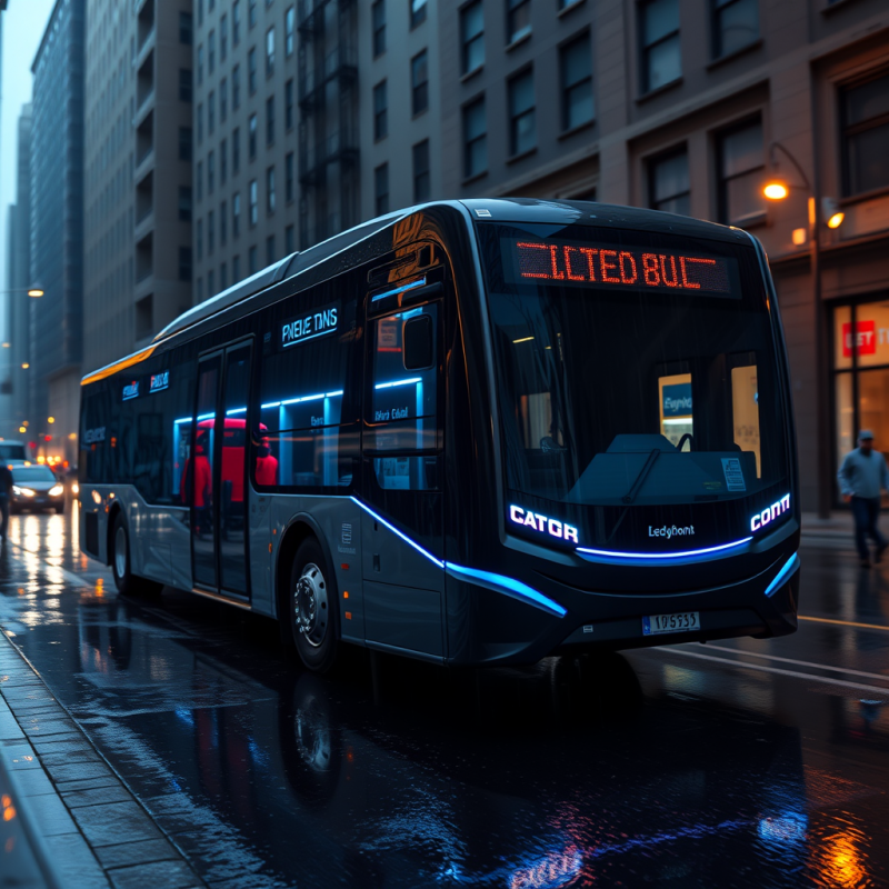 Midnight-blue Hydrogen Fuel Cell Bus Gliding Silently T...