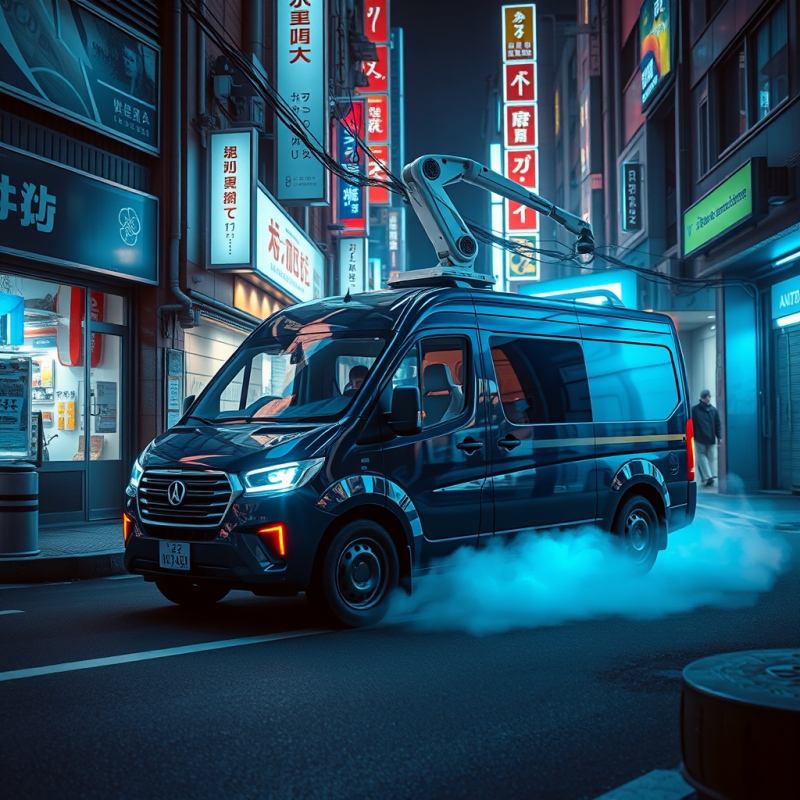 Midnight-blue Hydrogen Fuel Cell Delivery Van Glides Si...