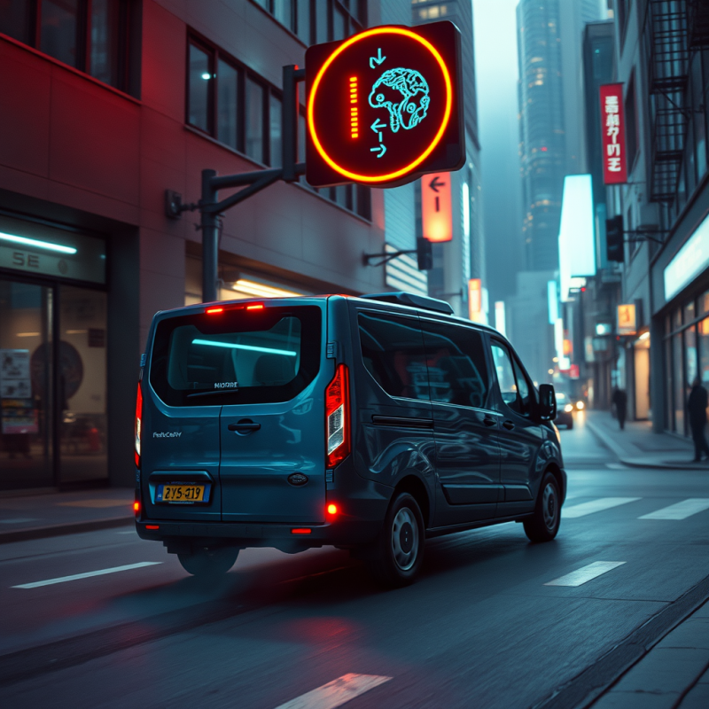 Midnight-blue Hydrogen Fuel Cell Delivery Van Gliding S...