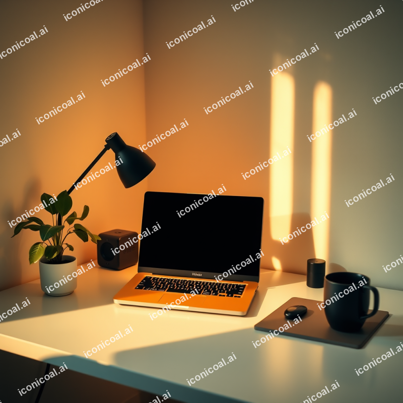 Minimal Desk With Laptop And Plant Clean Workspace