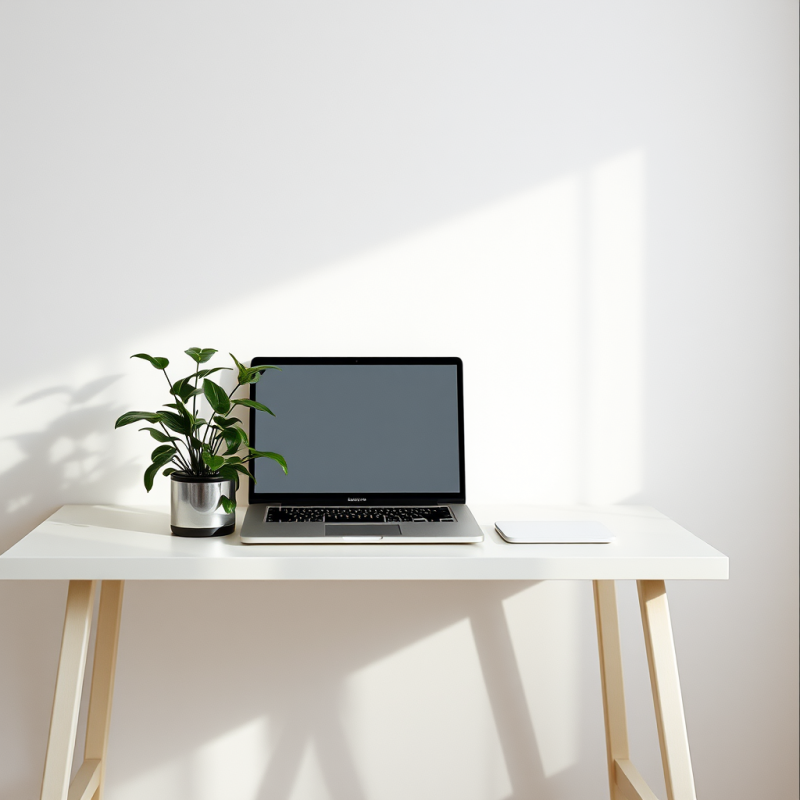 Minimal Desk with Laptop and Plant Clean Workspace