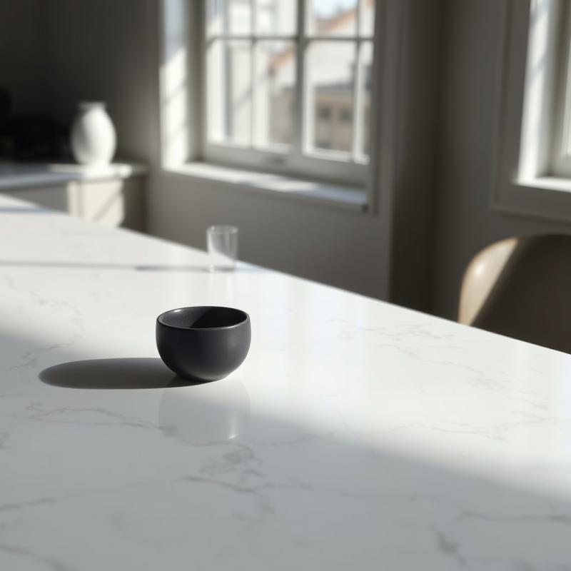 Minimalist Black Bowl Sits on a White Marble
