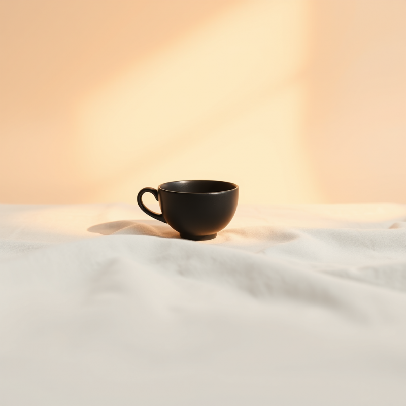 Minimalist Black Ceramic Cup Rests on a Softly