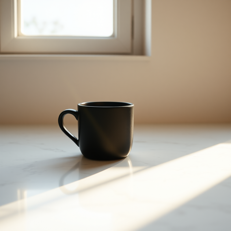Minimalist Black Ceramic Mug Sits on a Marble
