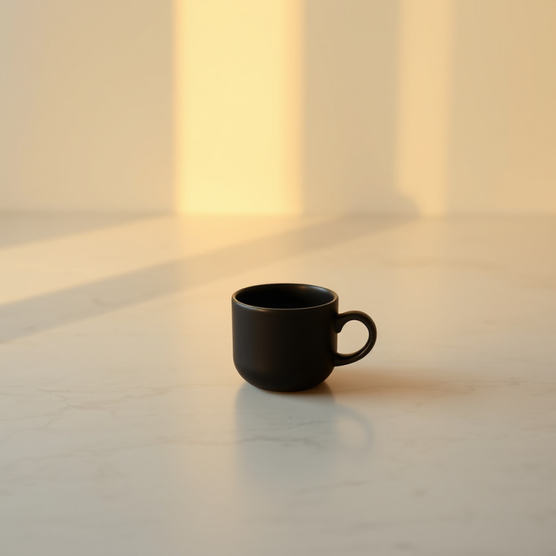 Minimalist Black Ceramic Mug Sits on a Marble