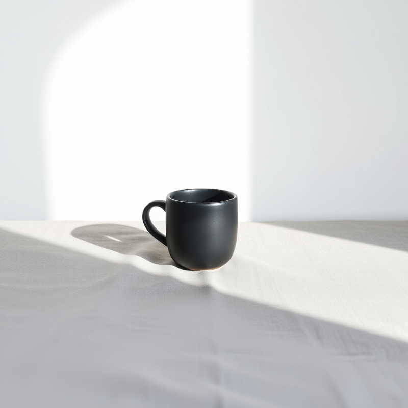Minimalist Black Ceramic Mug Sits on a White