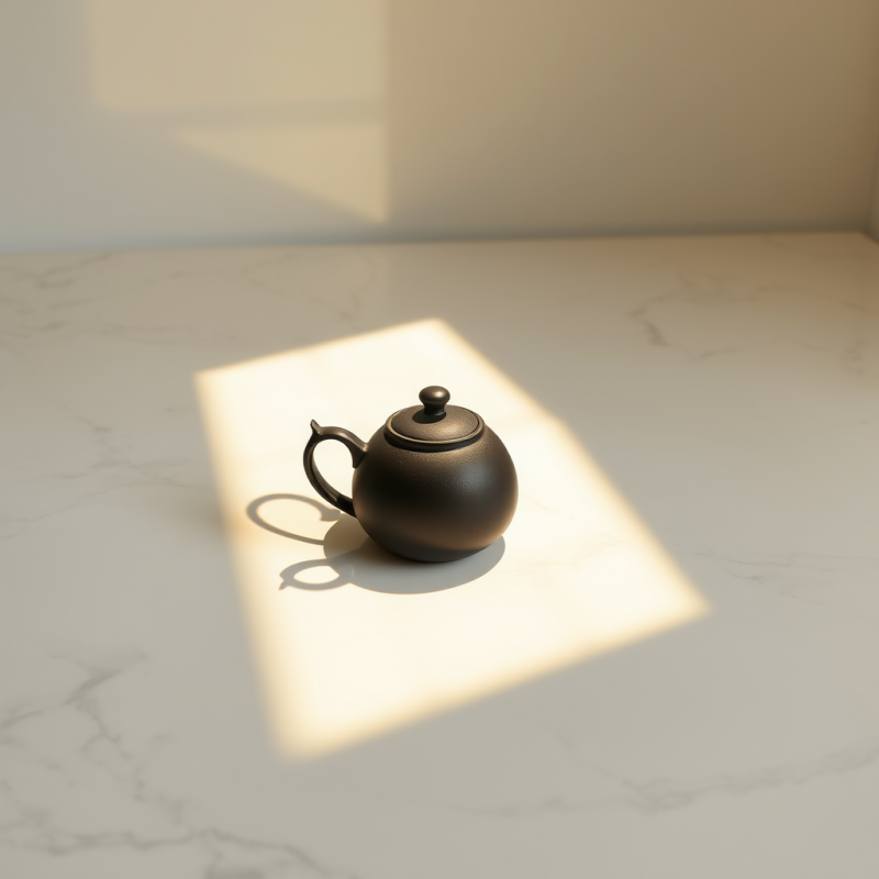 Minimalist Black Ceramic Teapot Bathed in Warm