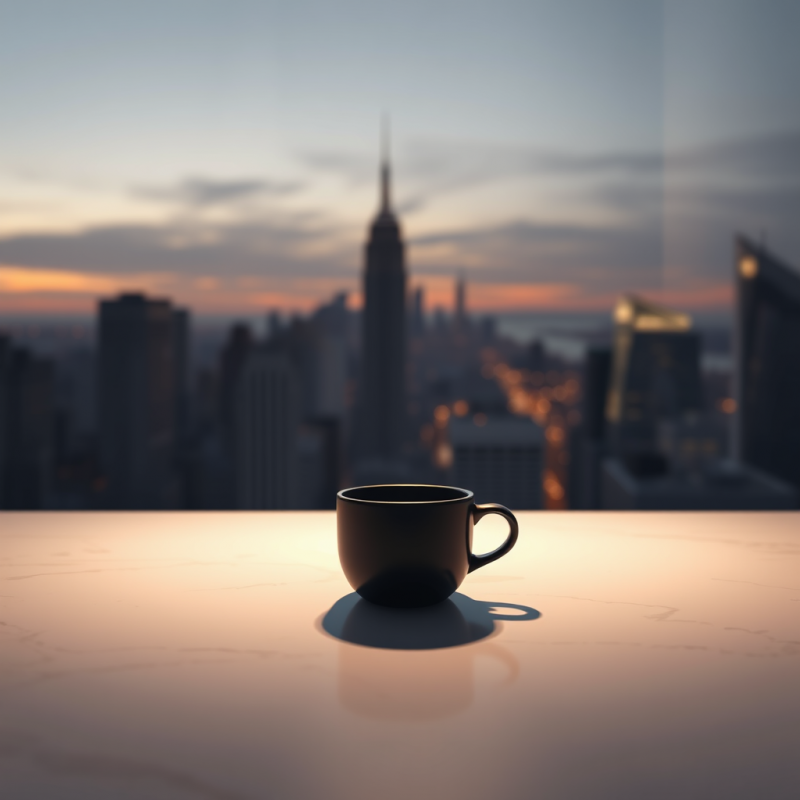 Minimalist Black Coffee Cup Sits on a Marble
