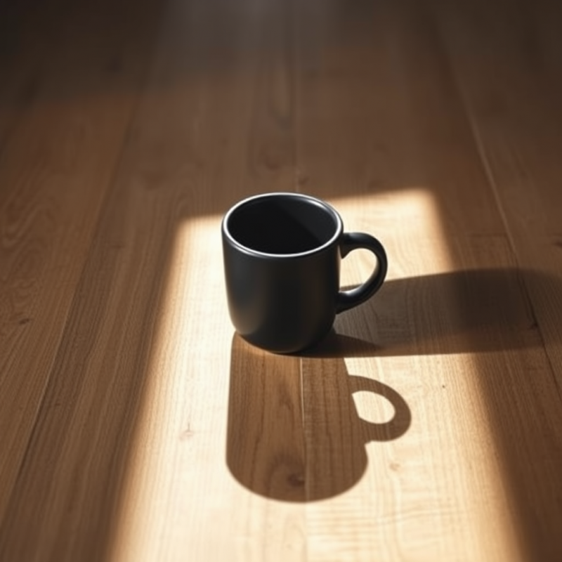 Minimalist Black Mug Bathed in Warm Sunlight on a