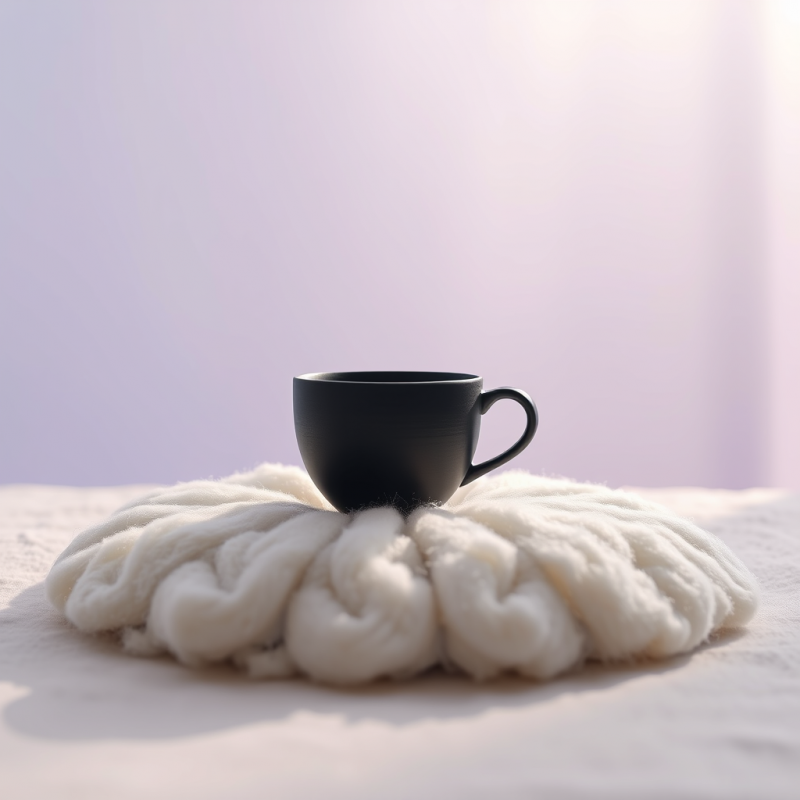 Minimalist Black Mug Rests on a Fluffy White Knit