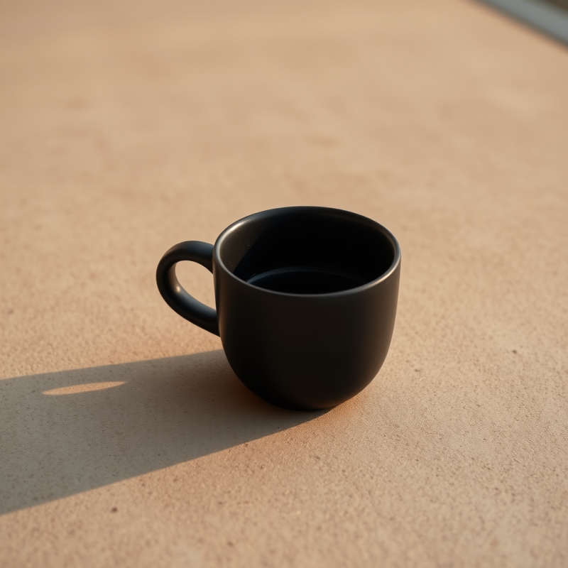 Minimalist Black Mug Rests on a Warm-toned Textured