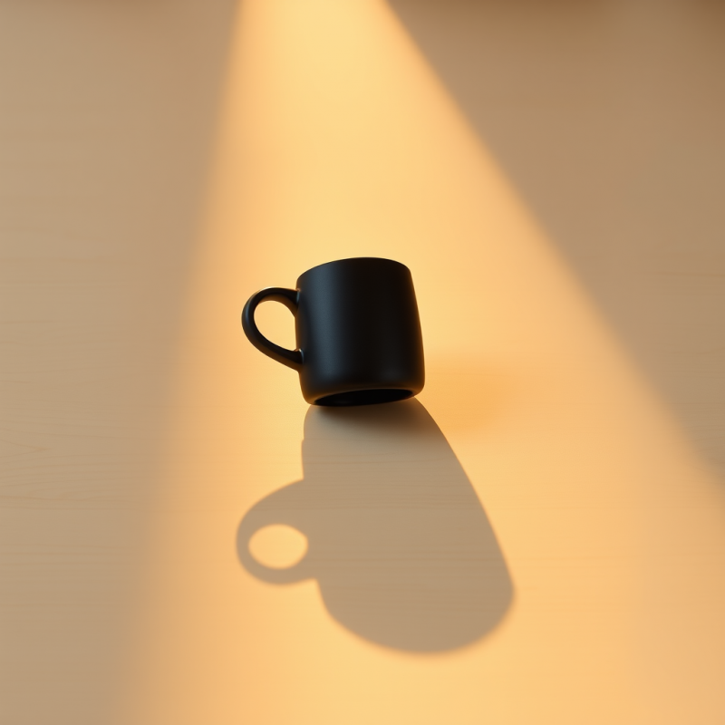 Minimalist Black Mug Sits Under a Golden Sunbeam on
