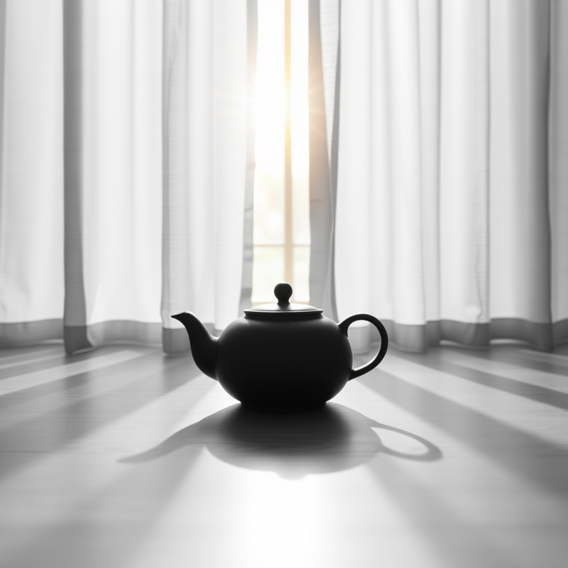 Minimalist Black Teapot Casts a Soft Shadow on a