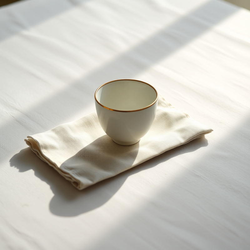 Minimalist Ceramic Cup with Gold Rim Rests on a