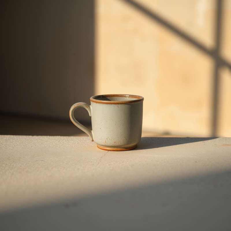 Minimalist Ceramic Mug Bathed in Warm Sunlight Casts
