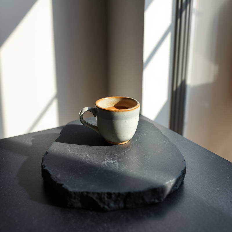 Minimalist Ceramic Mug with Warm Interior Glaze Sits