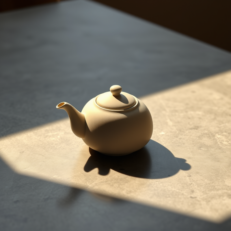 Minimalist Ceramic Teapot Bathed in Warm Sunlight