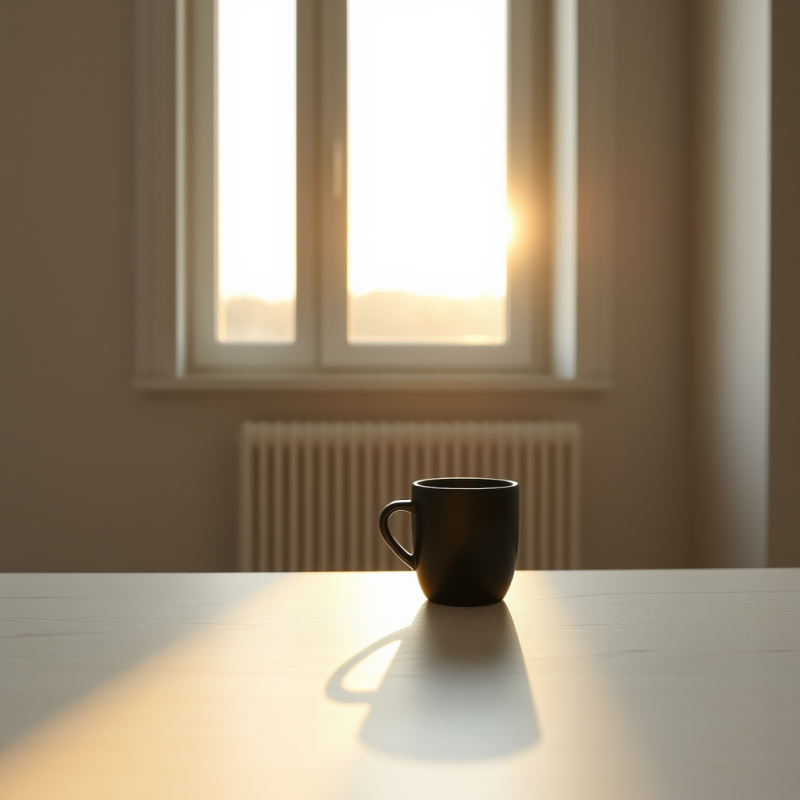 Minimalist Scene Featuring a Black Coffee Mug Bathed
