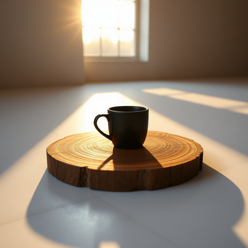 Minimalist Scene Featuring a Black Coffee Mug on a