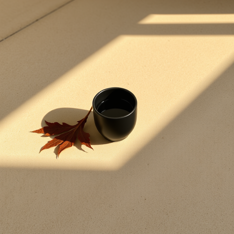 Minimalist Scene Featuring a Black Cup and a Dried