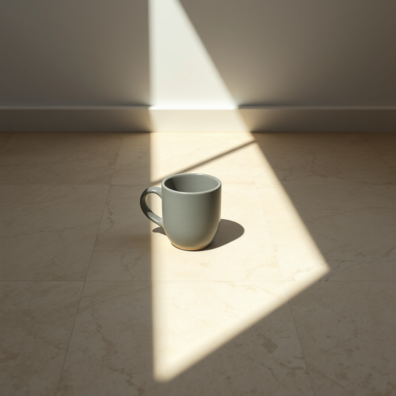 Minimalist Scene Featuring a Gray Ceramic Mug Bathed