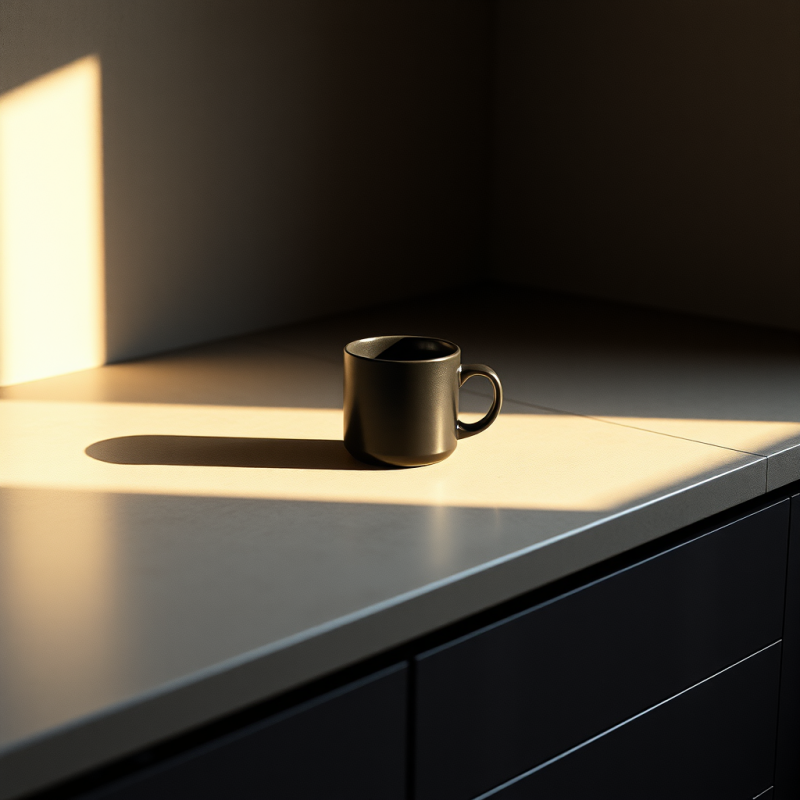 Minimalist Scene Featuring a Matte Black Mug Bathed