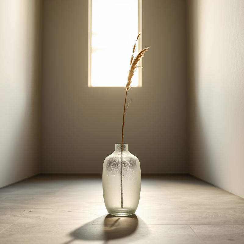 Minimalist Scene Featuring a Single Dried Reed in a