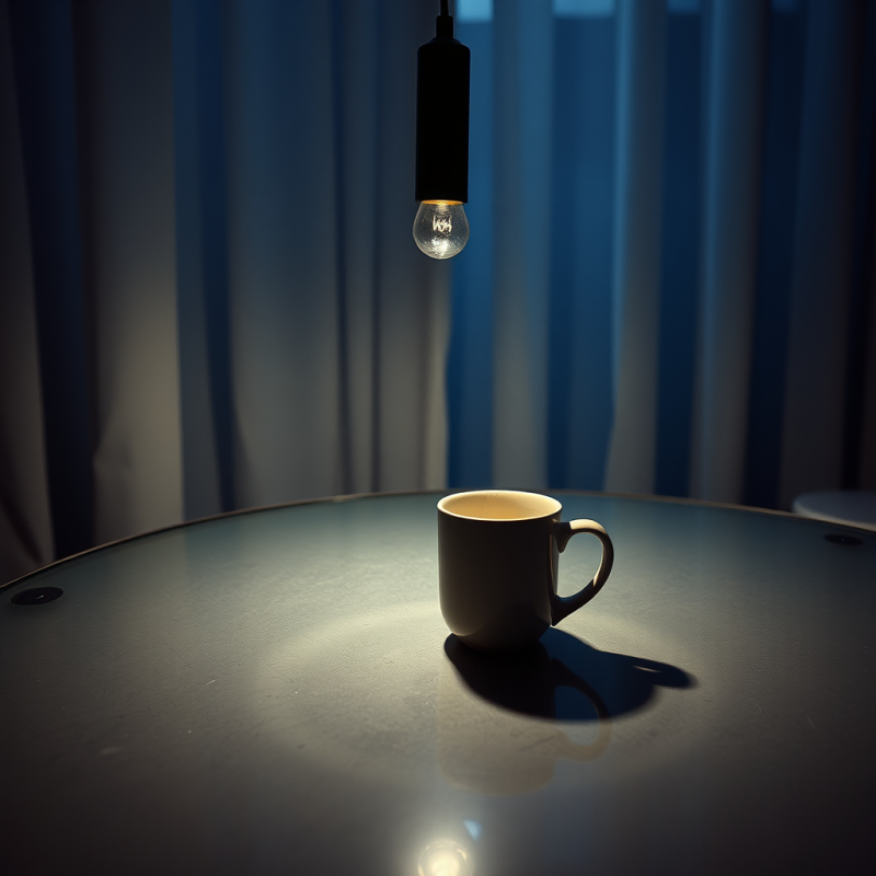 Minimalist Scene Featuring a White Mug on a Dark
