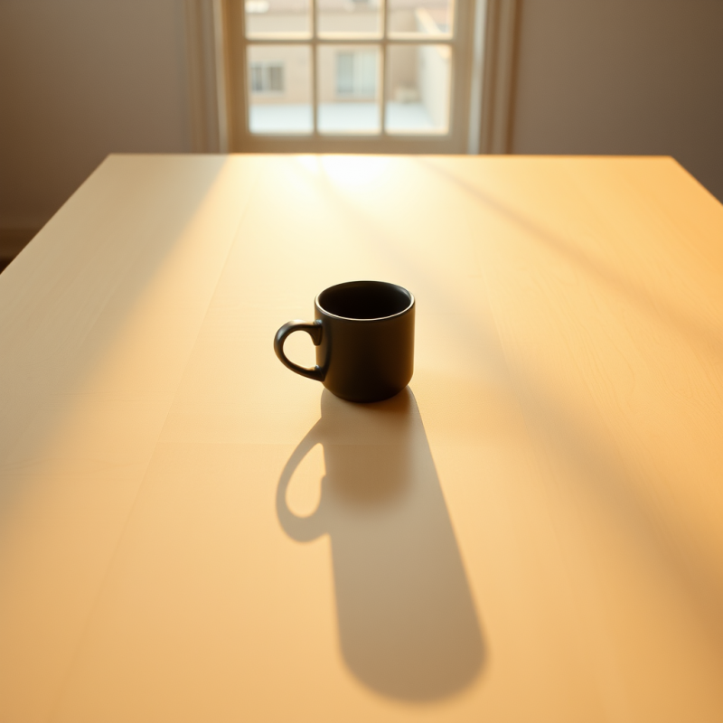Minimalist Scene of a Black Mug Casting a Long