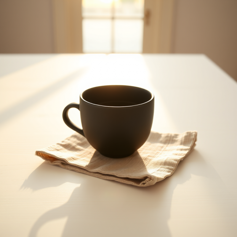 Minimalist Scene of a Dark Coffee Cup Resting on a