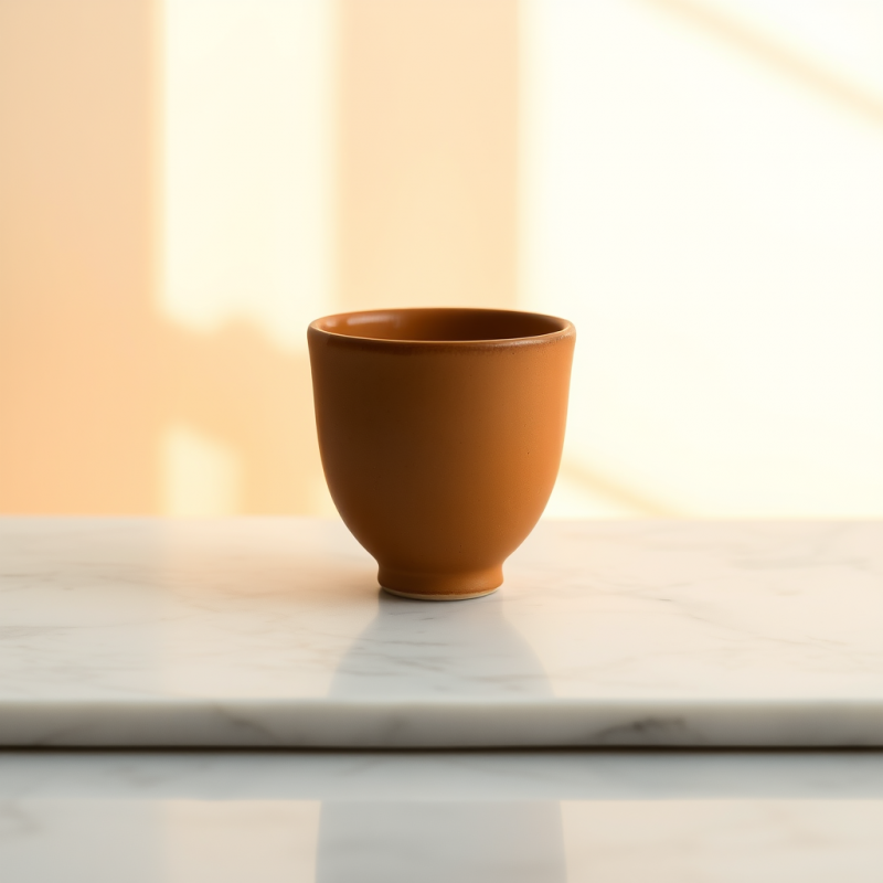 Minimalist Terracotta Cup Rests on a White Marble