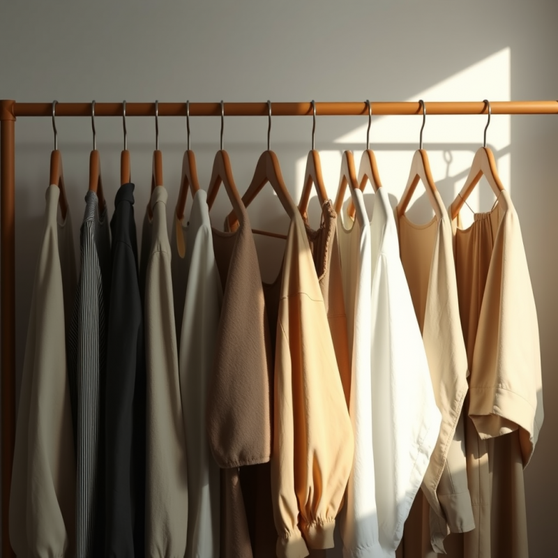 Minimalist Wardrobe with Neutral Capsule Collection Hung ...