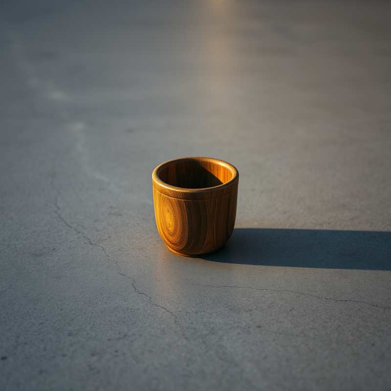 Minimalist Wooden Cup Bathed in Golden Sunlight on a