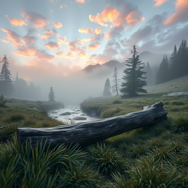 Mist-laced Alpine Meadow at Dawn