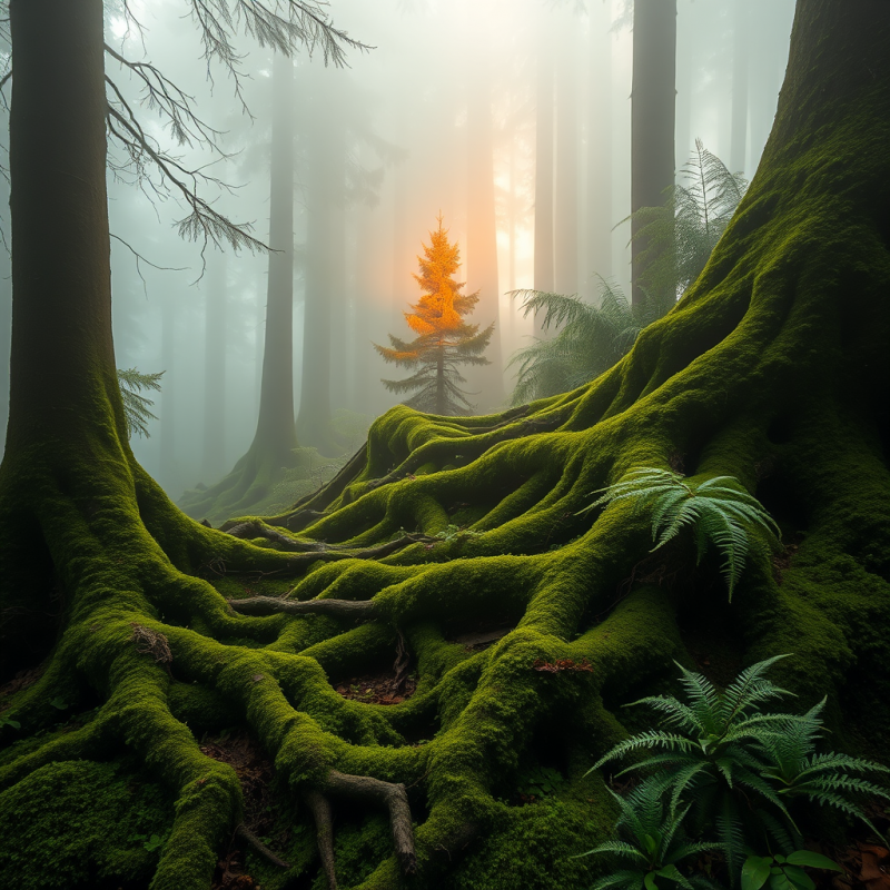 Mist-laced Dawn in a Temperate Rainforest