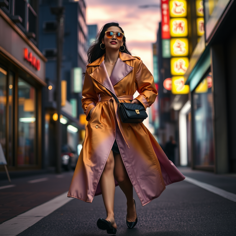 Model Draped in a Gradient Lavender-to-gold Asymmetrica...