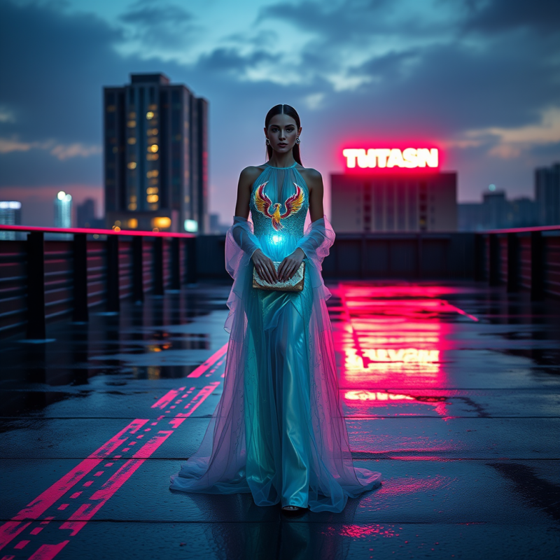 Model in a Translucent Iridescent Gown Made of Layered ...