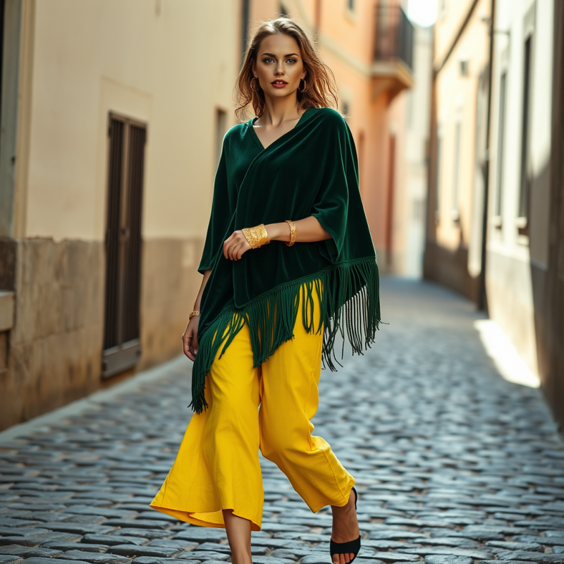 Model Mid-stride on a Sun-drenched Cobblestone Alley