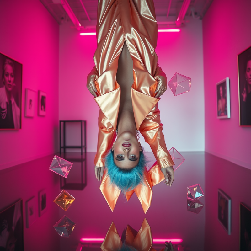 Model with Electric Blue Hair and Silver Metallic Eyeli...