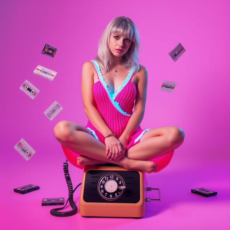 Model with Metallic Silver Hair Sits Cross-legged Atop ...